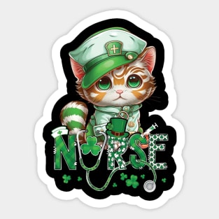 St Patricks Day Nurse Cat Leprechaun Lucky Green Proud Irish Sticker